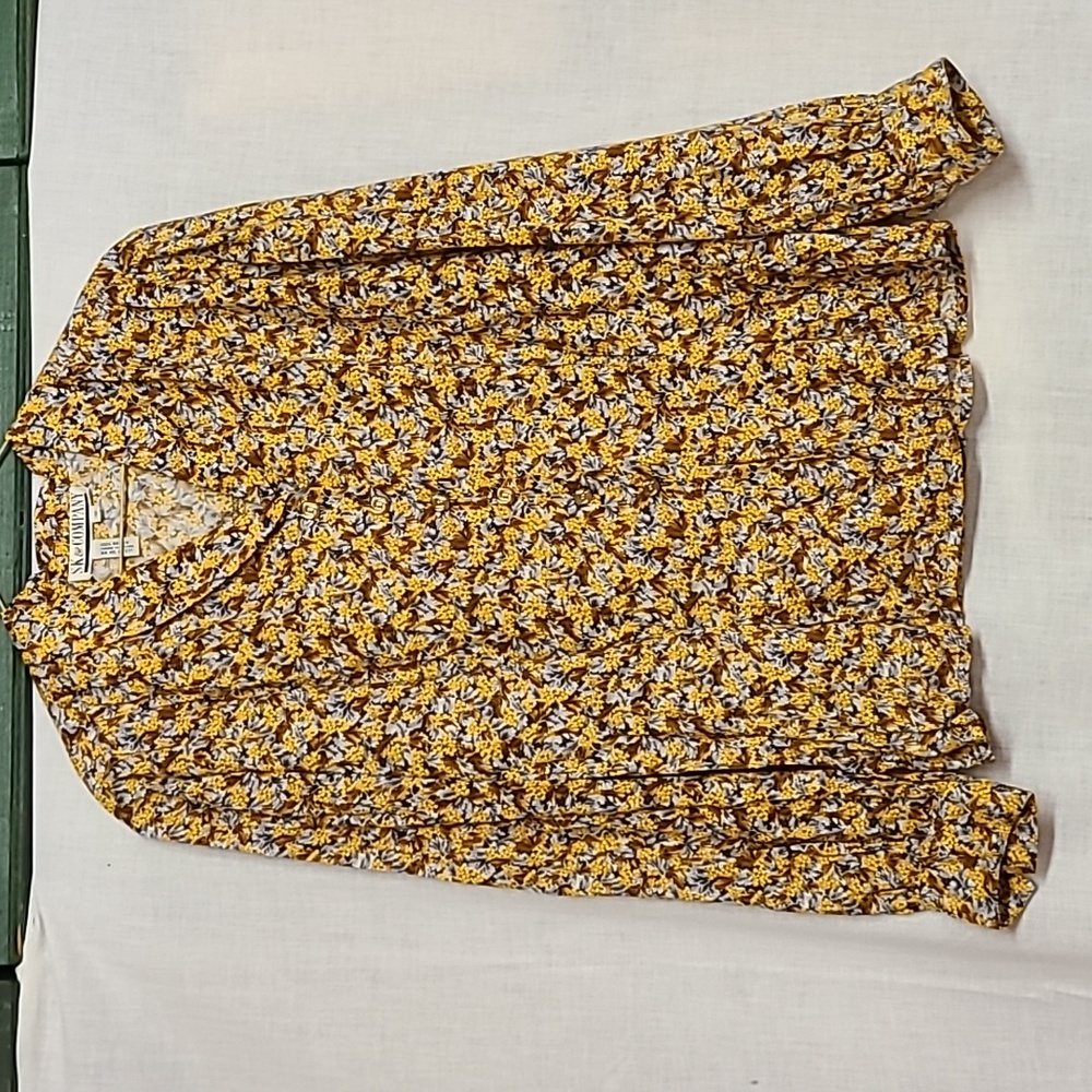 Vintage Pleated Gold Brown Floral Blouse Sz 12